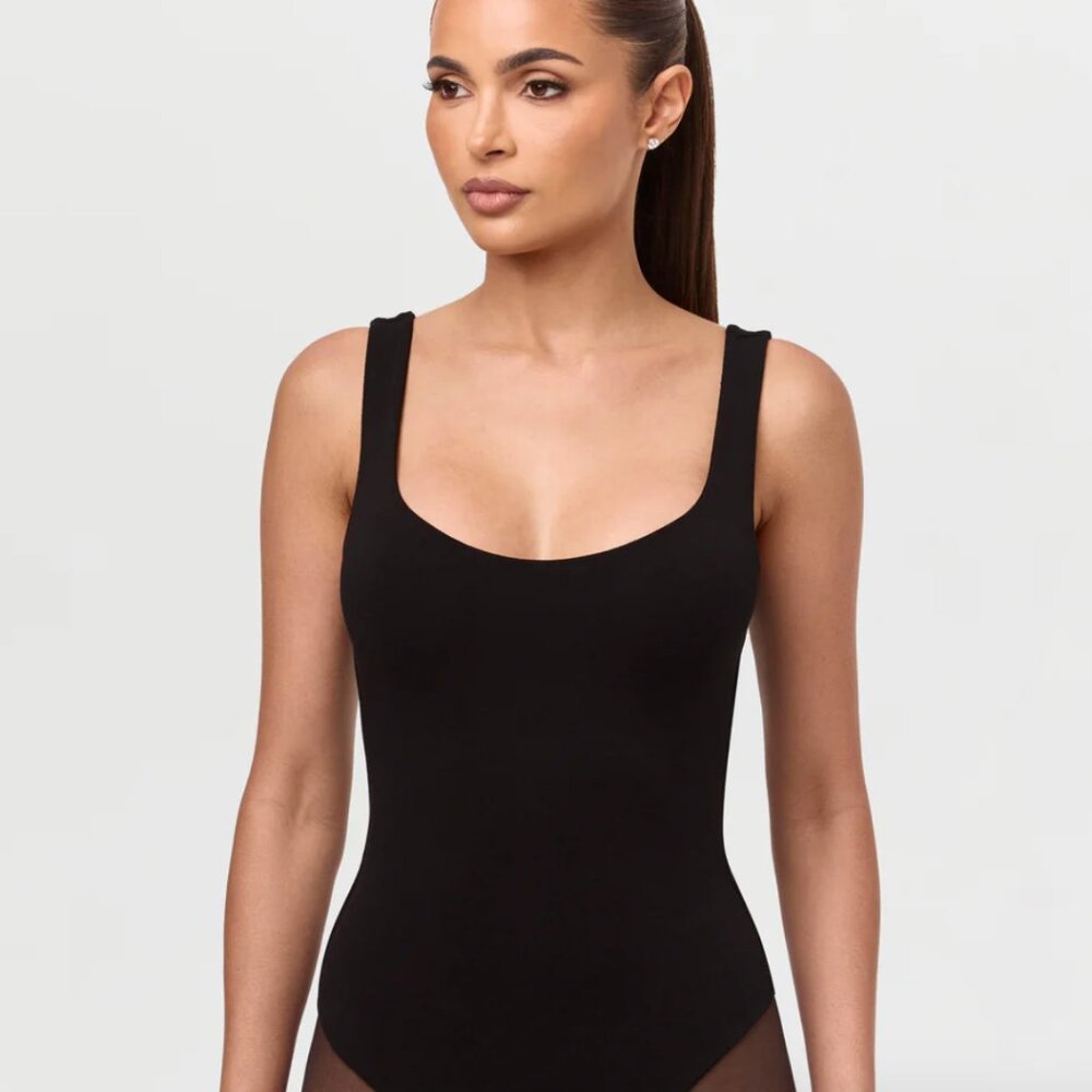 NAKED WARDROBE NW Sculpt Tank Scoop Bodysuit, Black XS NWT
